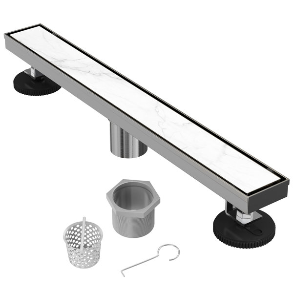 HYDROWARE 24" Linear Tile-in Shower Drain with Hair Strainer & Lifting Hook-Modern Stainless ...